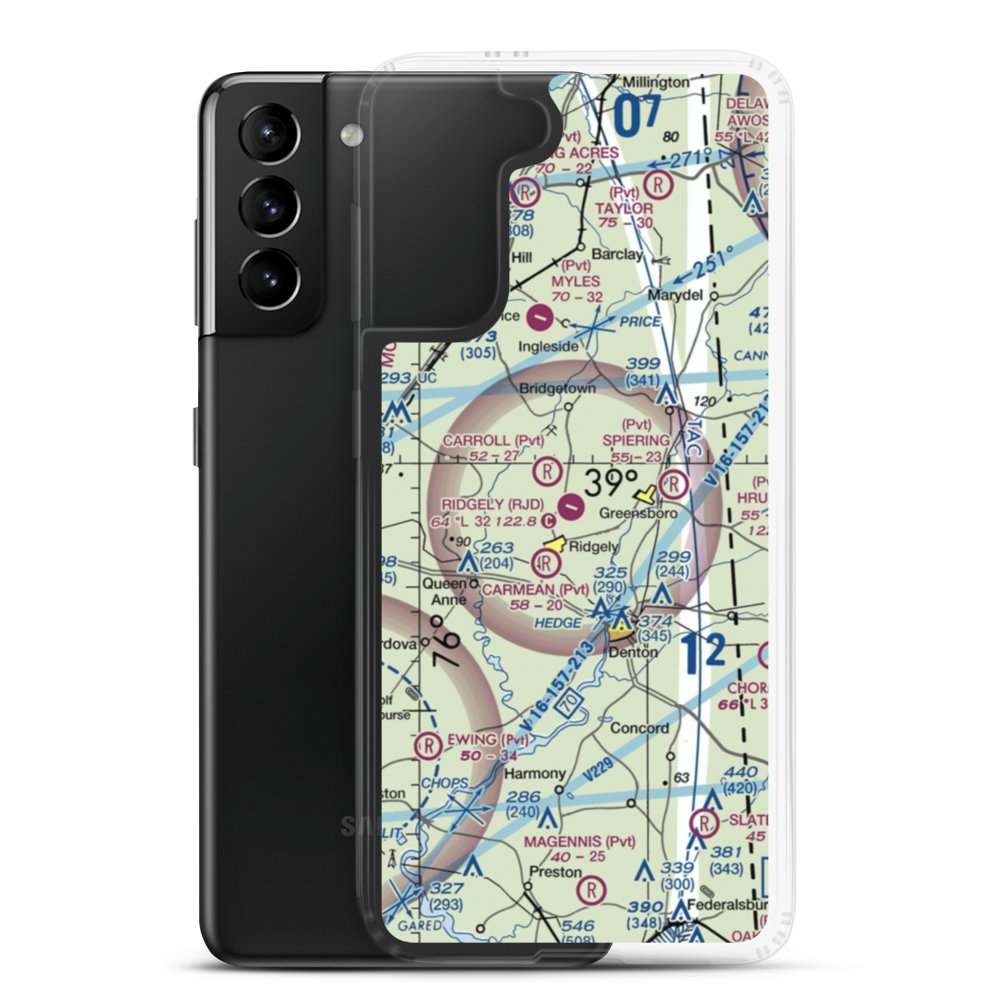 Ridgely Airpark (RJD) VFR Sectional Samsung Case Samsung Galaxy S21 Plus model shown