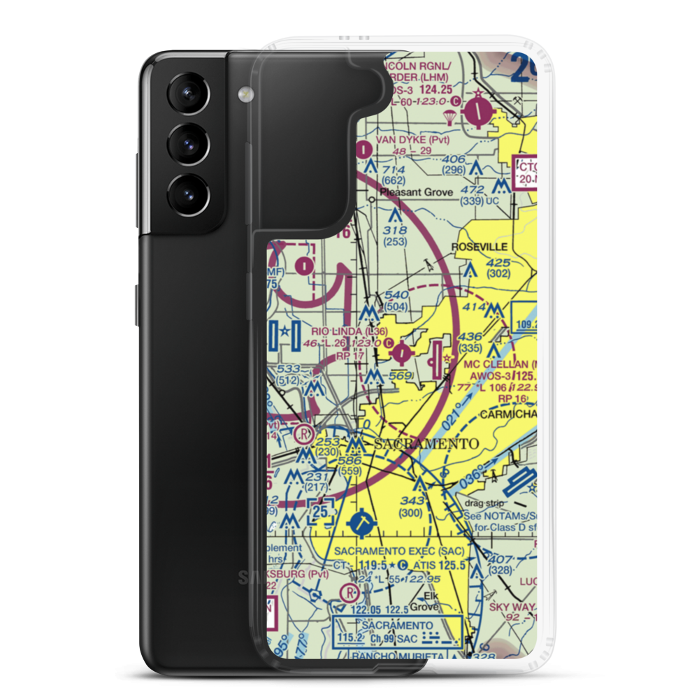 Rio Linda Airport (L36) VFR Sectional Samsung Case Samsung Galaxy S21 Plus model shown