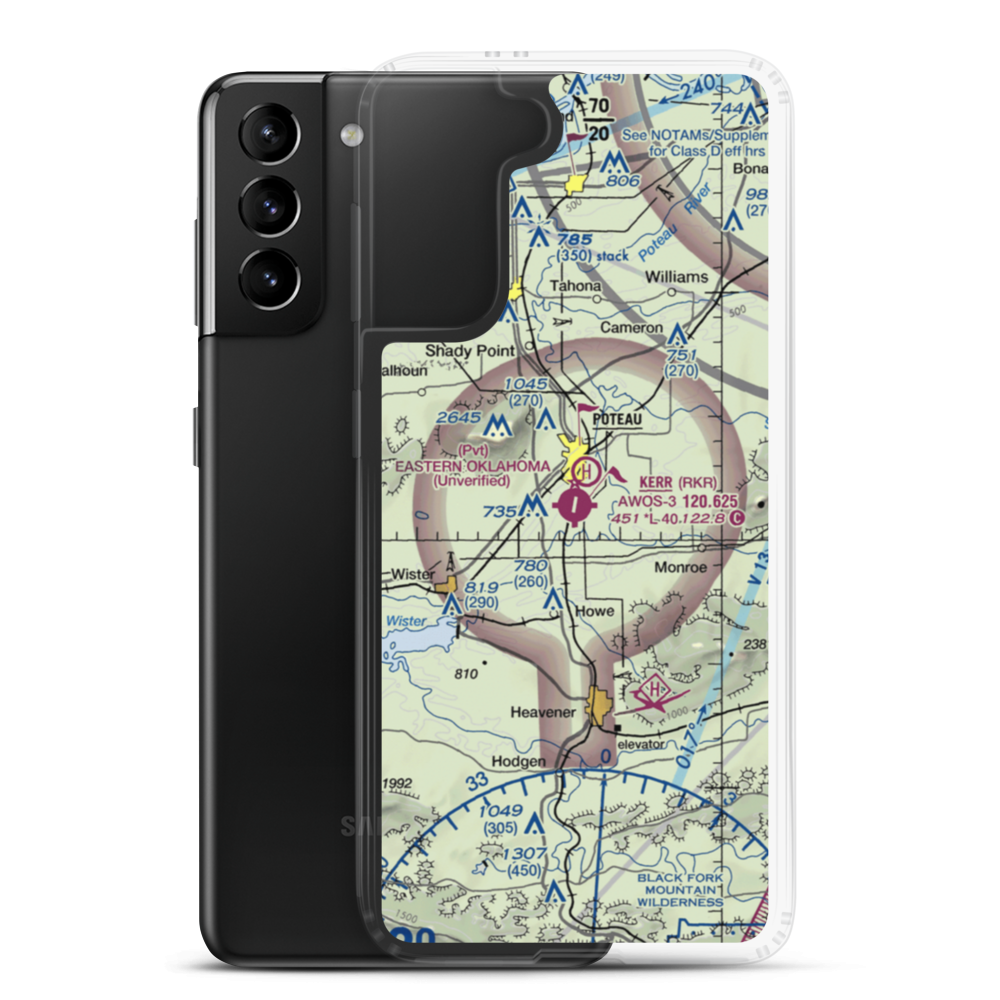Robert S Kerr Airport (RKR) VFR Sectional Samsung Case Samsung Galaxy S21 Plus model shown