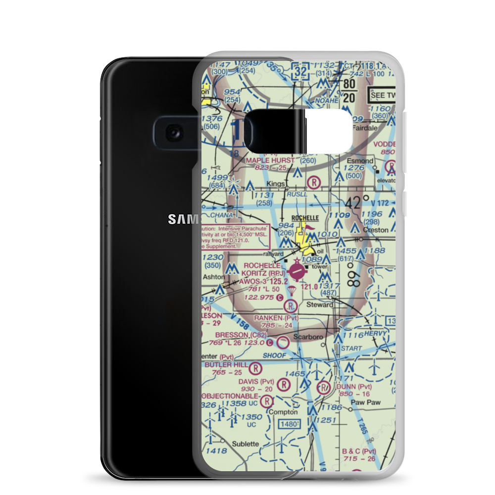 Rochelle Municipal Airport - Koritz Field (RPJ) VFR Sectional Samsung Case Samsung Galaxy S10e model shown
