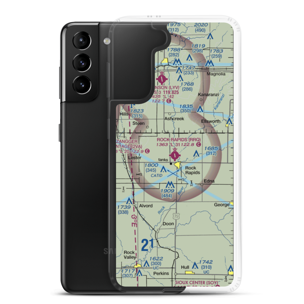 Rock Rapids Municipal Airport (RRQ) VFR Sectional Samsung Case Samsung Galaxy S21 Plus model shown