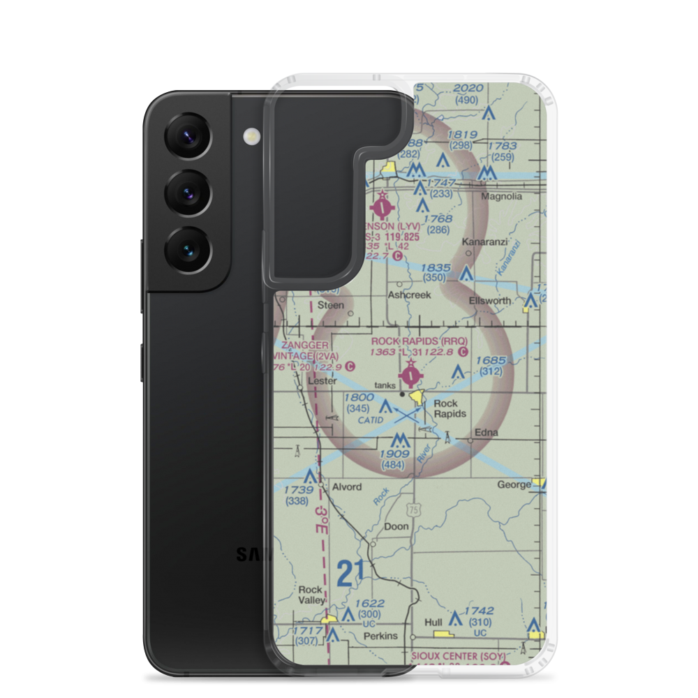 Rock Rapids Municipal Airport (RRQ) VFR Sectional Samsung Case Samsung Galaxy S22 model shown