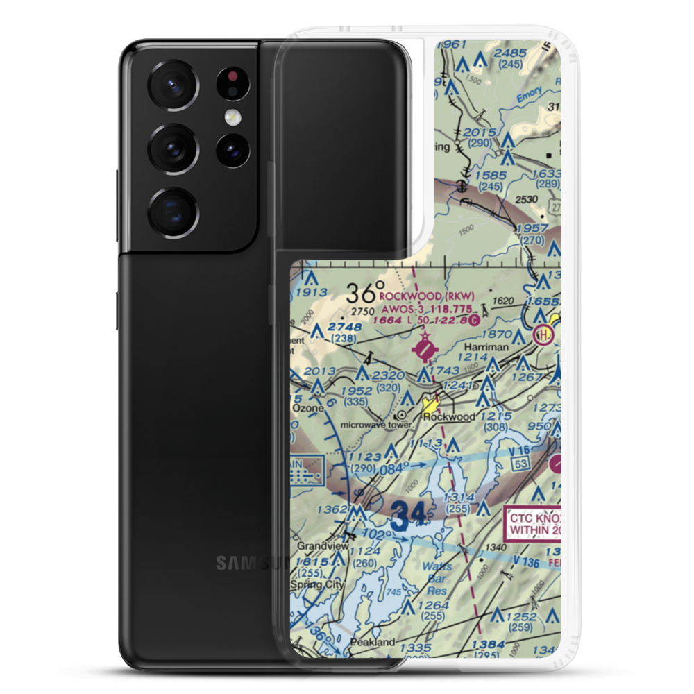 Rockwood Municipal Airport (RKW) VFR Sectional Samsung Case Samsung Galaxy S21 Ultra model shown