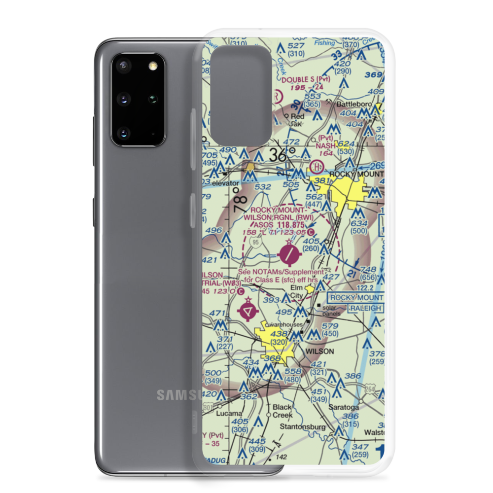 Rocky Mount Wilson Regional Airport (RWI) VFR Sectional Samsung Case Samsung Galaxy S20 Plus model shown