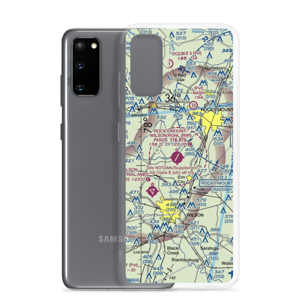 Rocky Mount Wilson Regional Airport (RWI) VFR Sectional Samsung Case Samsung Galaxy S20 model shown