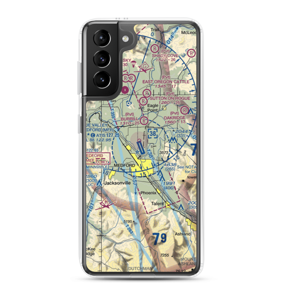Rogue Valley International Medford Airport (MFR) VFR Sectional Samsung Case Samsung Galaxy S21 Plus model shown