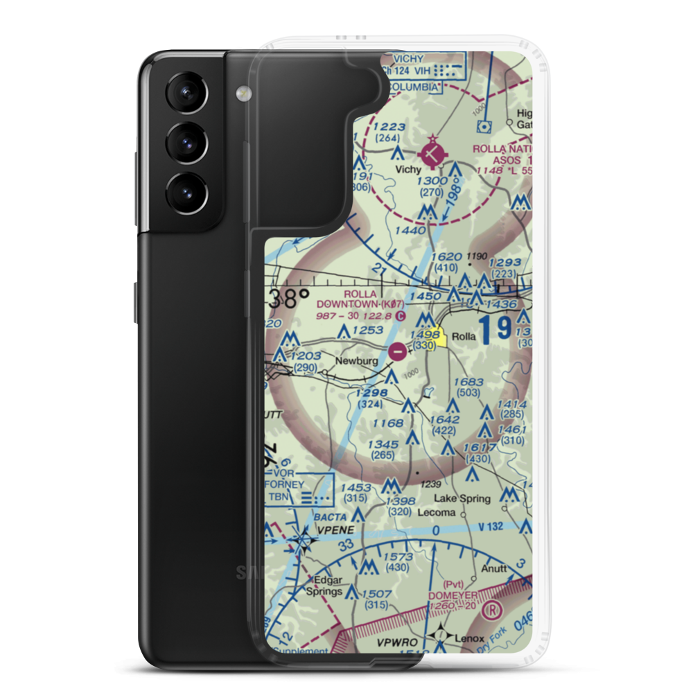 Rolla Downtown Airport (K07) VFR Sectional Samsung Case Samsung Galaxy S21 Plus model shown