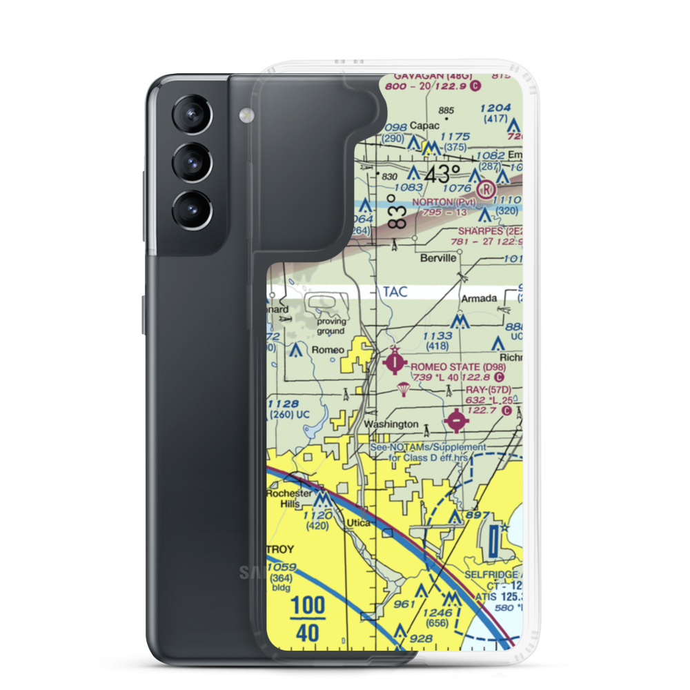 Romeo State Airport (D98) VFR Sectional Samsung Case Samsung Galaxy S21 model shown