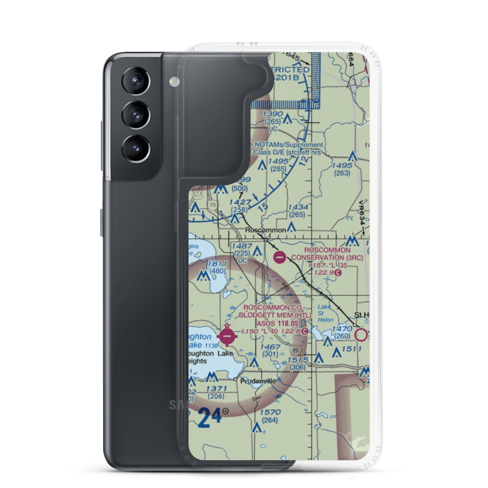 Roscommon Conservation Airport (3RC) VFR Sectional Samsung Case Samsung Galaxy S21 model shown
