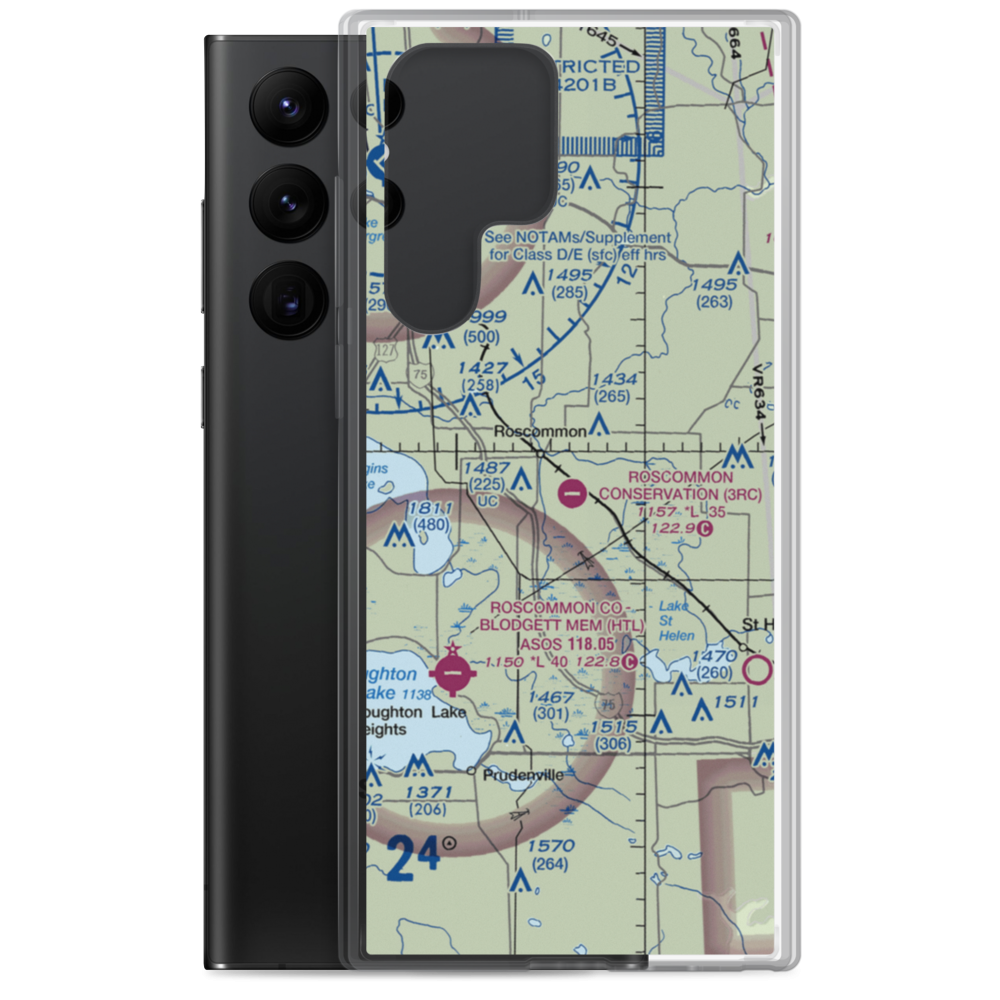 Roscommon Conservation Airport (3RC) VFR Sectional Samsung Case Samsung Galaxy S22 Ultra model shown