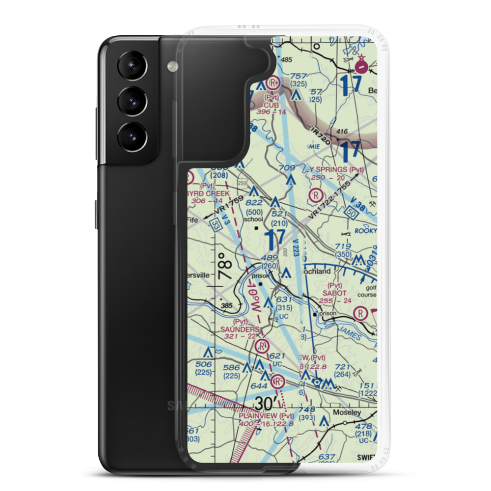 Rose Retreat Farm Airport (VA44) VFR Sectional Samsung Case Samsung Galaxy S21 Plus model shown