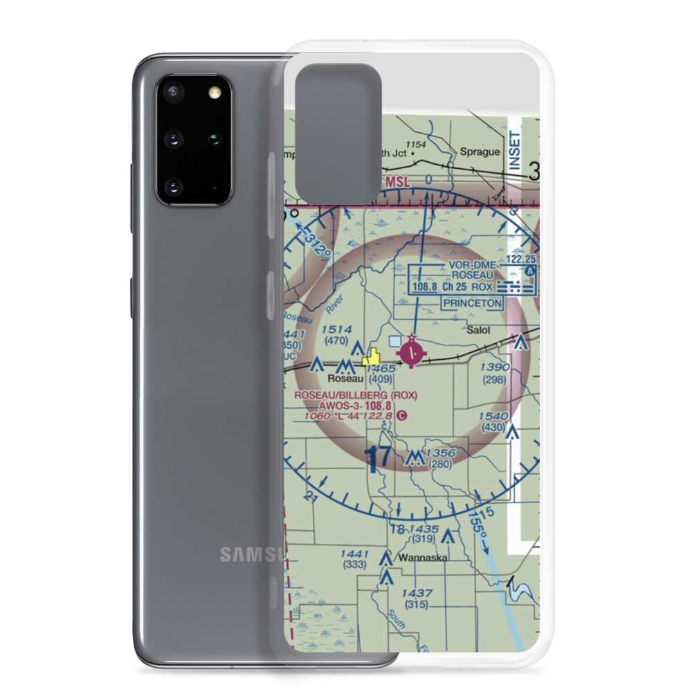 Roseau Municipal Rudy Billberg Field (ROX) VFR Sectional Samsung Case Samsung Galaxy S20 Plus model shown