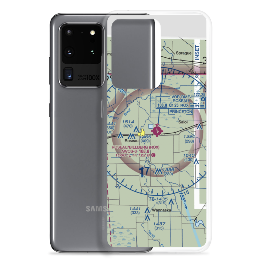 Roseau Municipal Rudy Billberg Field (ROX) VFR Sectional Samsung Case Samsung Galaxy S20 Ultra model shown