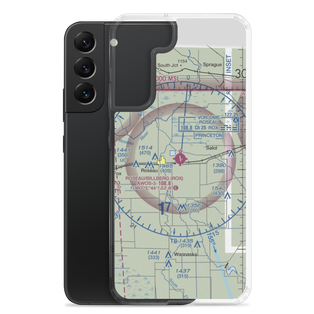Roseau Municipal Rudy Billberg Field (ROX) VFR Sectional Samsung Case Samsung Galaxy S22 Plus model shown