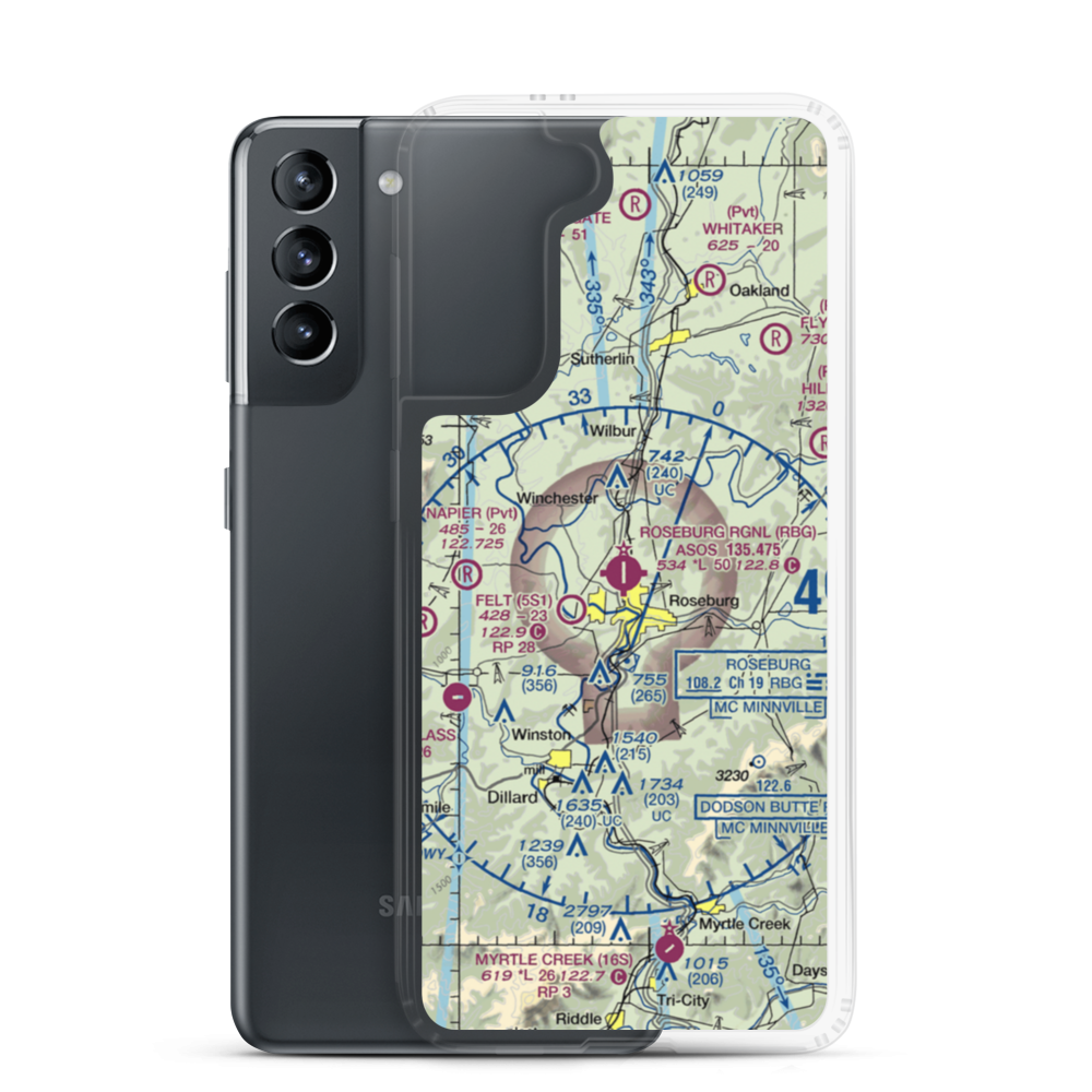 Roseburg Regional Airport (RBG) VFR Sectional Samsung Case Samsung Galaxy S21 model shown