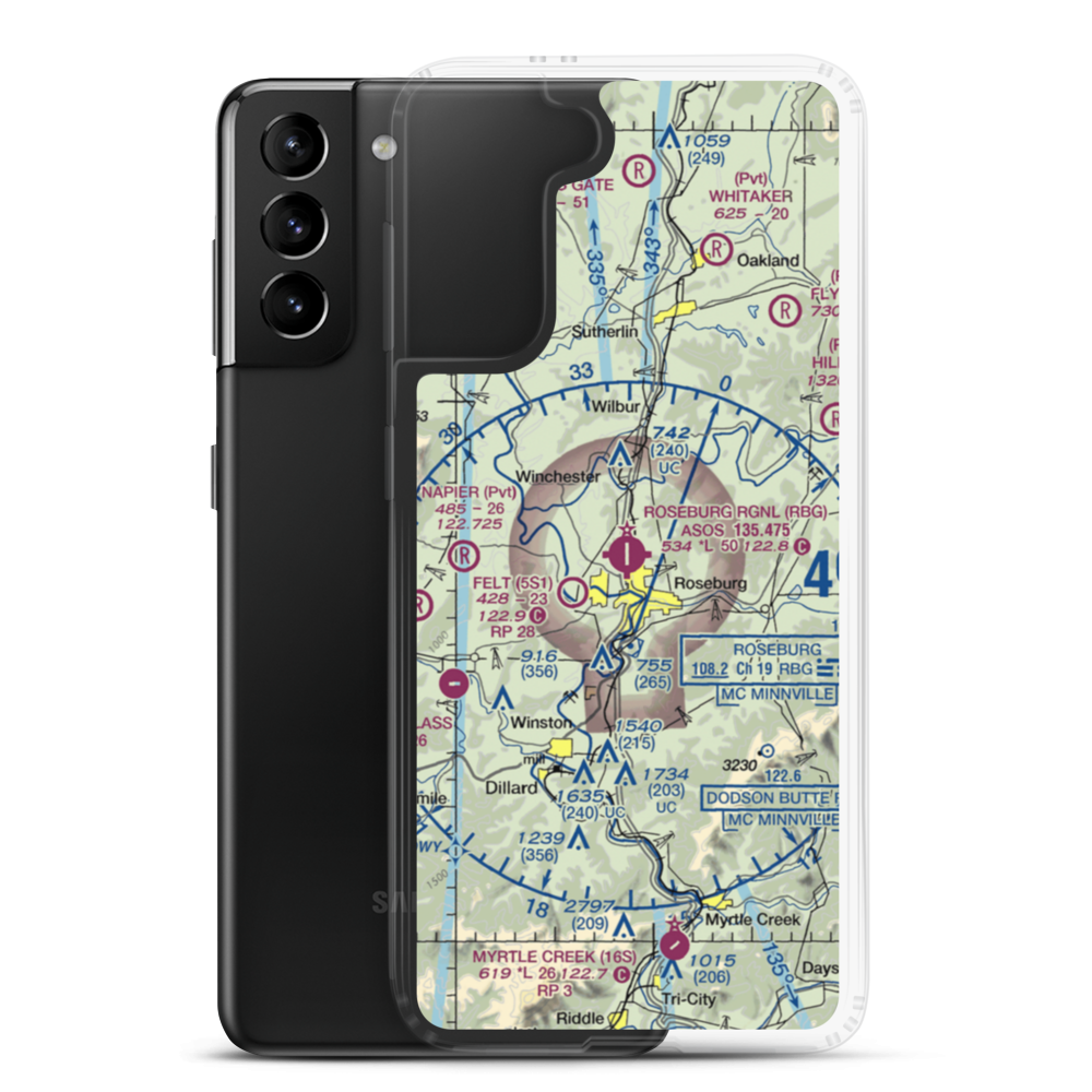 Roseburg Regional Airport (RBG) VFR Sectional Samsung Case Samsung Galaxy S21 Plus model shown