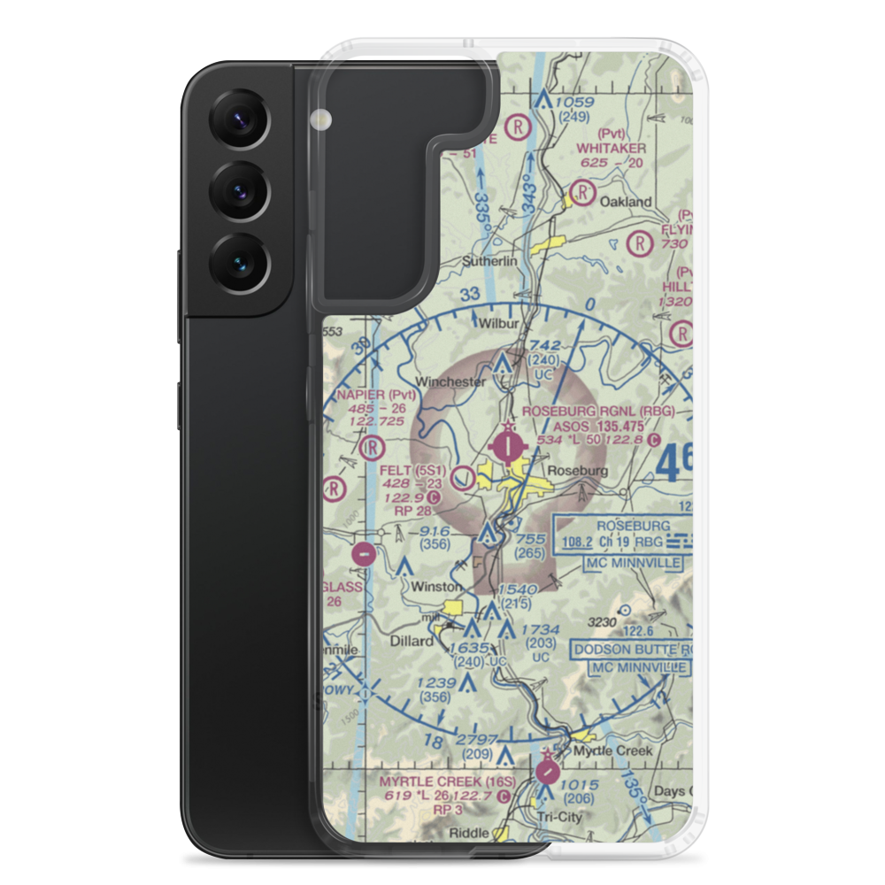 Roseburg Regional Airport (RBG) VFR Sectional Samsung Case Samsung Galaxy S22 Plus model shown
