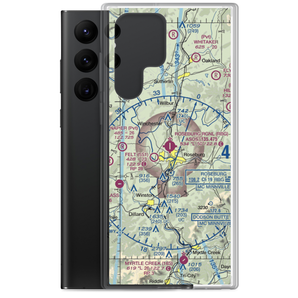 Roseburg Regional Airport (RBG) VFR Sectional Samsung Case Samsung Galaxy S22 Ultra model shown