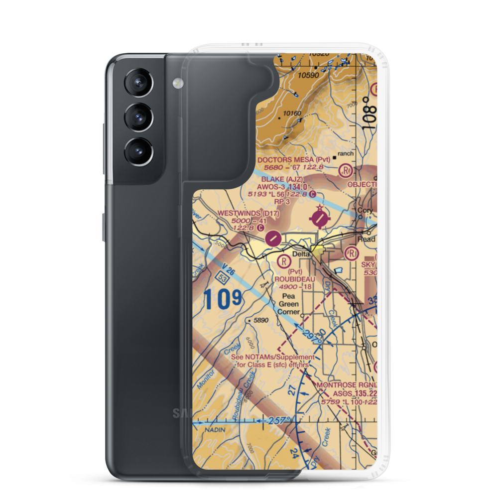Roubideau Airport (27CO) VFR Sectional Samsung Case Samsung Galaxy S21 model shown