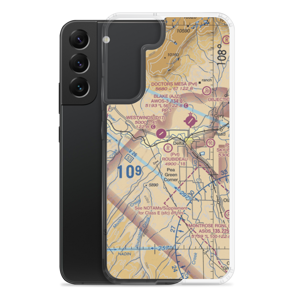 Roubideau Airport (27CO) VFR Sectional Samsung Case Samsung Galaxy S22 Plus model shown