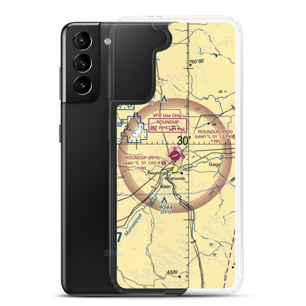 Roundup Airport (RPX) VFR Sectional Samsung Case Samsung Galaxy S21 Plus model shown