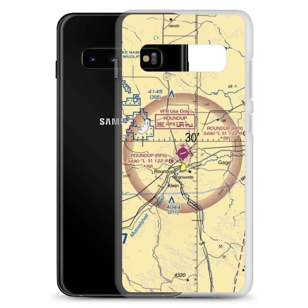 Roundup Airport (RPX) VFR Sectional Samsung Case Samsung Galaxy S10+ model shown