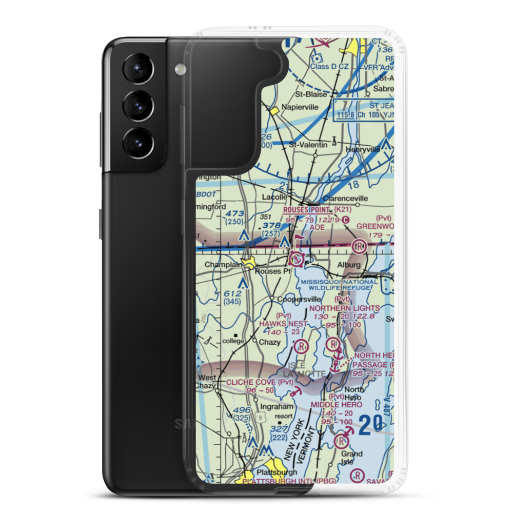 Rouses Point Seaplane Base (K21) VFR Sectional Samsung Case Samsung Galaxy S21 Plus model shown