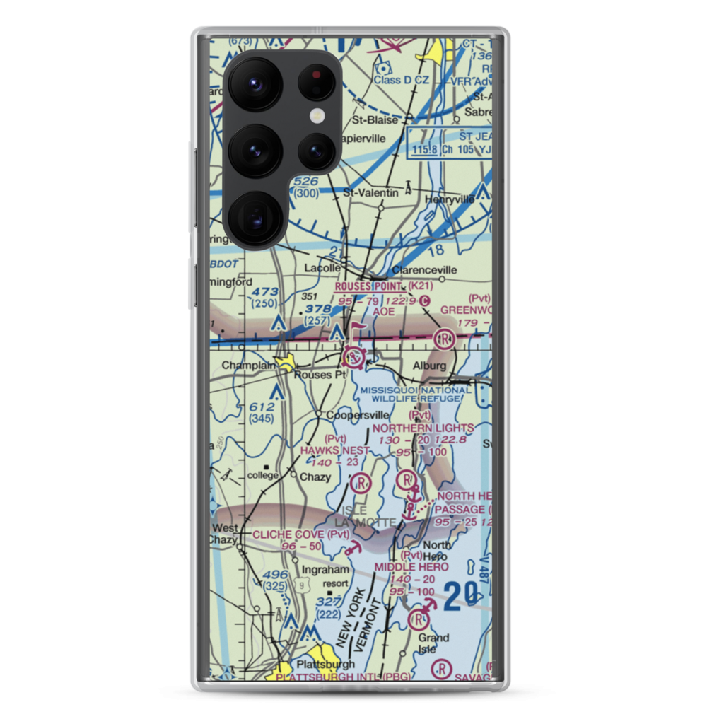 Rouses Point Seaplane Base (K21) VFR Sectional Samsung Case Samsung Galaxy S22 Ultra model shown