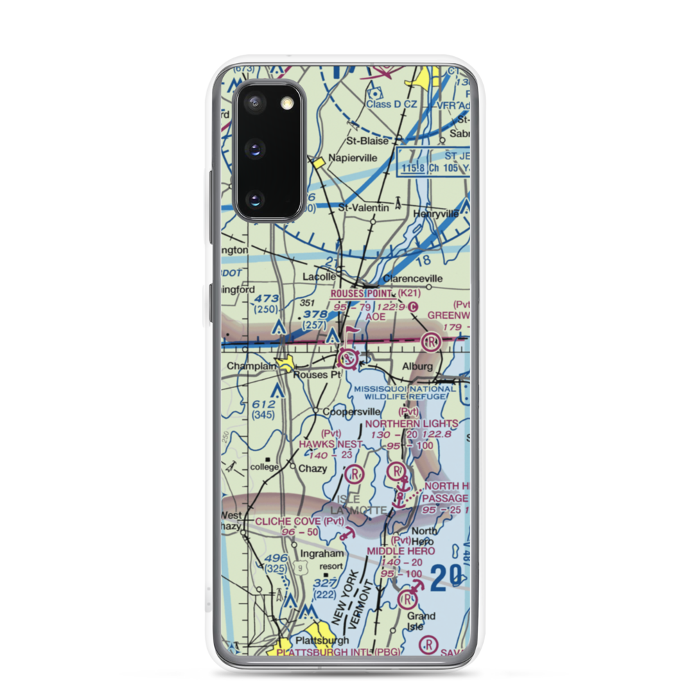 Rouses Point Seaplane Base (K21) VFR Sectional Samsung Case Samsung Galaxy S20 model shown
