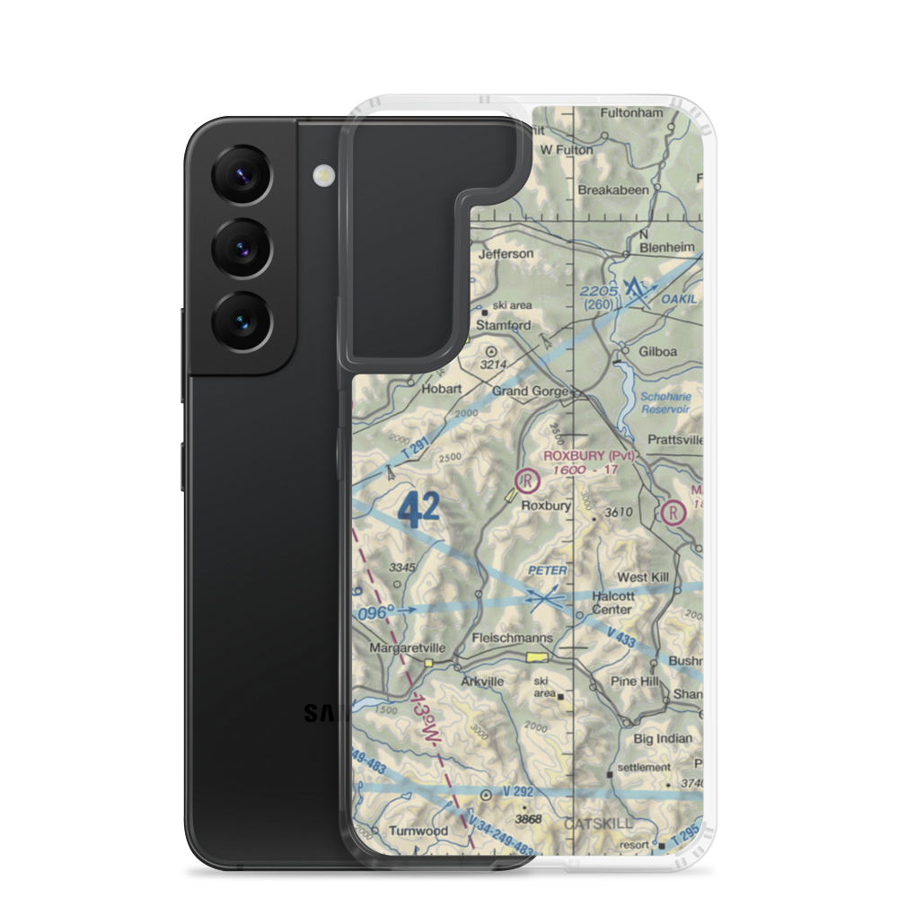 Roxbury Runway Airport (1NK0) VFR Sectional Samsung Case Samsung Galaxy S22 model shown