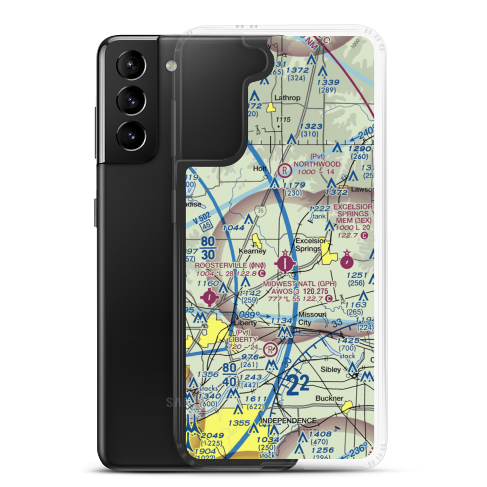 Royal Wood Aerodrome (20MO) VFR Sectional Samsung Case Samsung Galaxy S21 Plus model shown