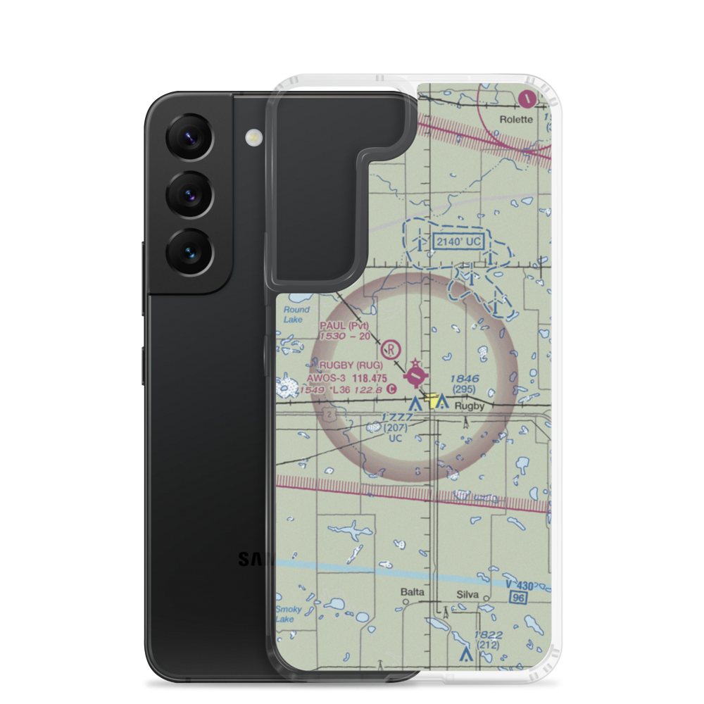 Rugby Municipal Airport (RUG) VFR Sectional Samsung Case Samsung Galaxy S22 model shown