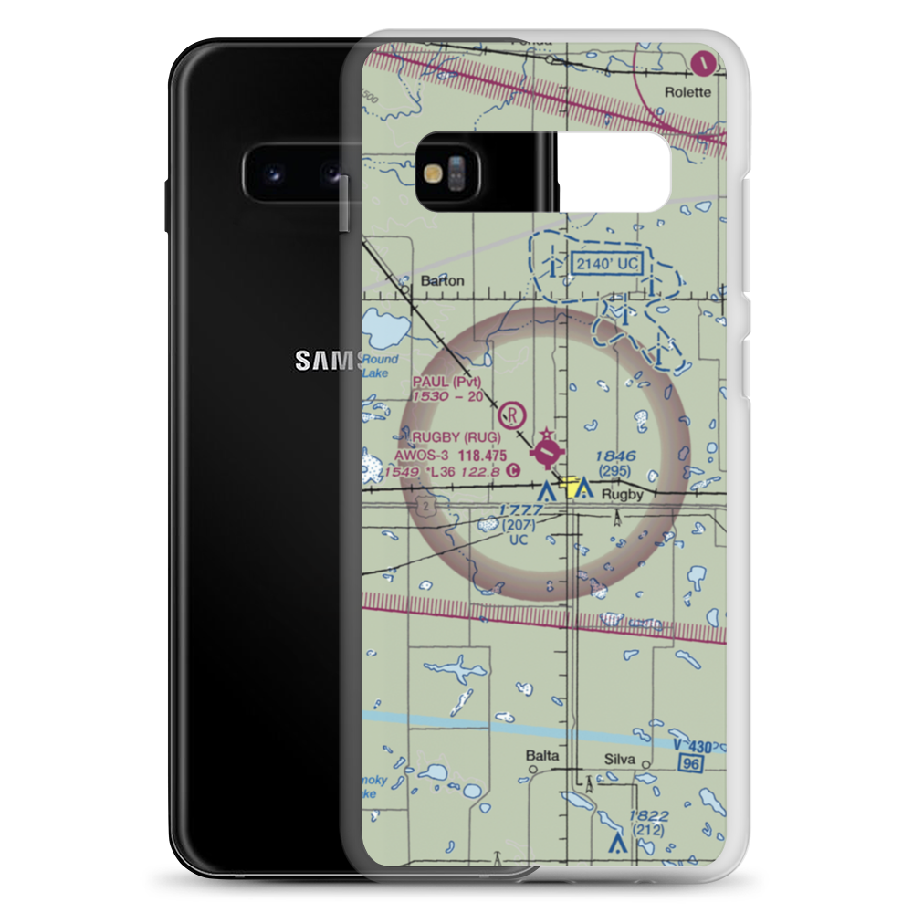 Rugby Municipal Airport (RUG) VFR Sectional Samsung Case Samsung Galaxy S10+ model shown