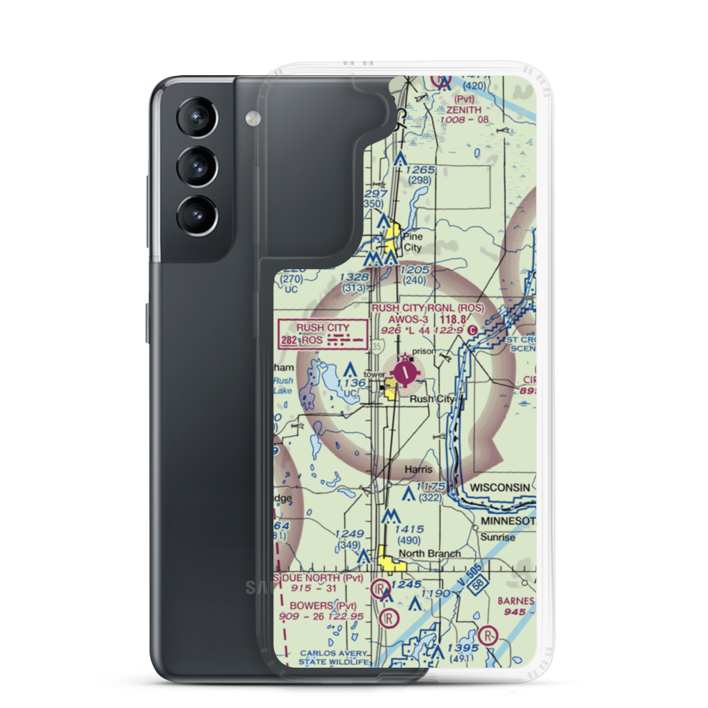 Rush City Regional Airport (ROS) VFR Sectional Samsung Case Samsung Galaxy S21 model shown