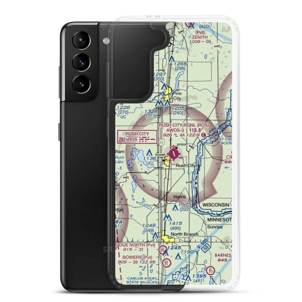 Rush City Regional Airport (ROS) VFR Sectional Samsung Case Samsung Galaxy S21 Plus model shown