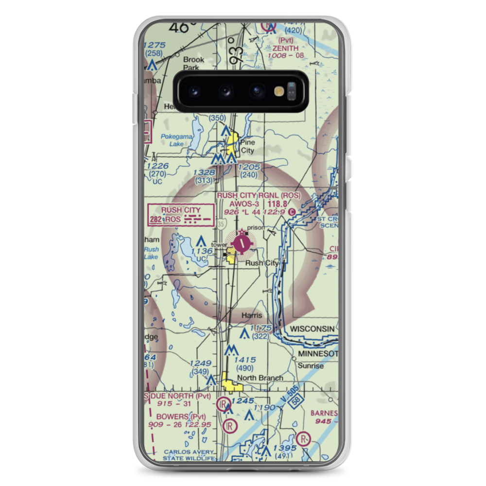 Rush City Regional Airport (ROS) VFR Sectional Samsung Case Samsung Galaxy S10+ model shown