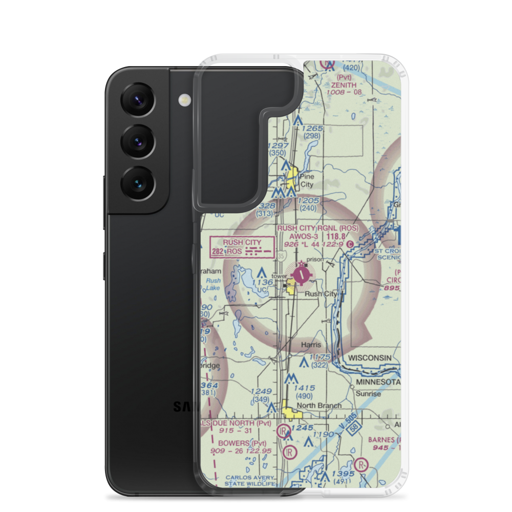Rush City Regional Airport (ROS) VFR Sectional Samsung Case Samsung Galaxy S22 model shown