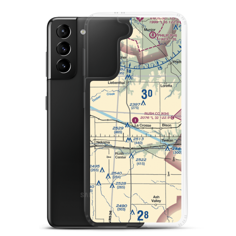 Rush County Airport (K94) VFR Sectional Samsung Case Samsung Galaxy S21 Plus model shown
