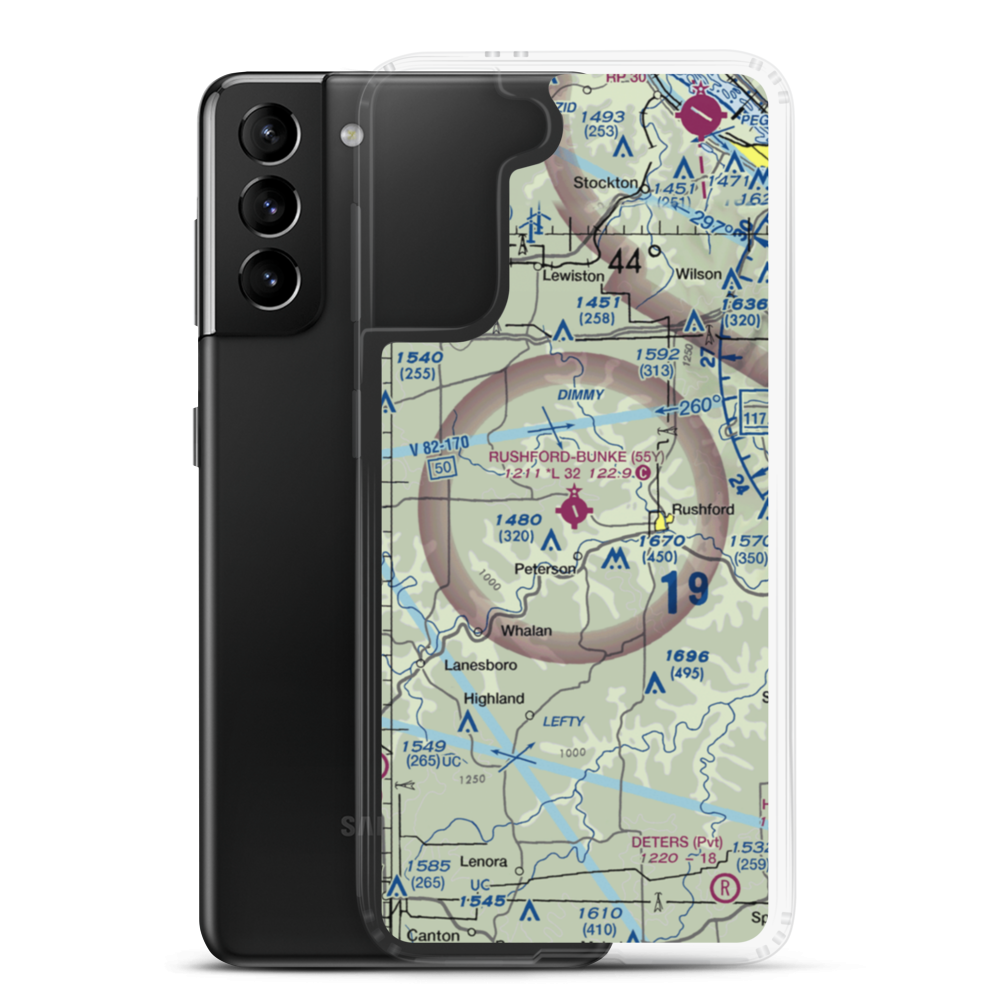 Rushford Municipal Airport - Robert W Bunke Field (55Y) VFR Sectional Samsung Case Samsung Galaxy S21 Plus model shown