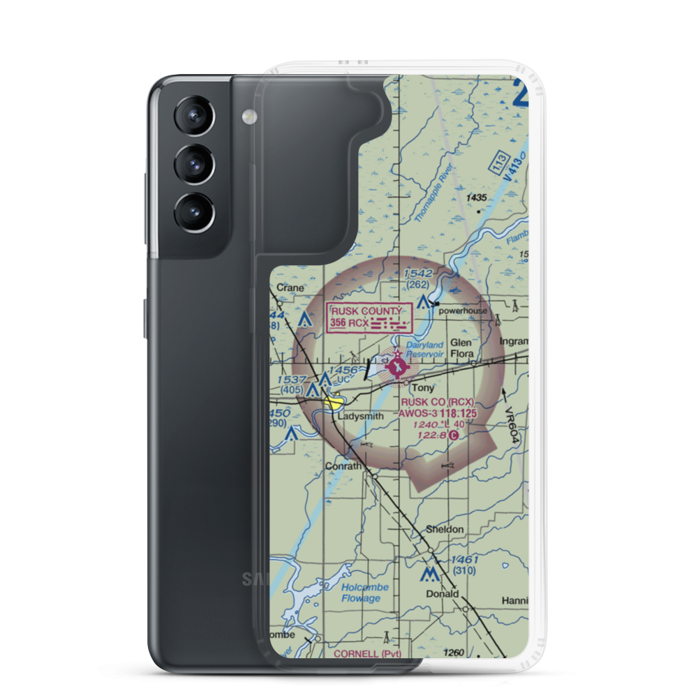 Rusk County Airport (RCX) VFR Sectional Samsung Case Samsung Galaxy S21 model shown