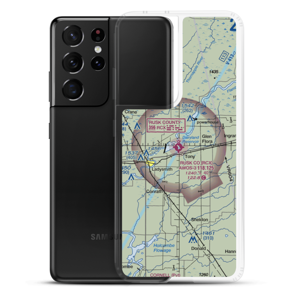 Rusk County Airport (RCX) VFR Sectional Samsung Case Samsung Galaxy S21 Ultra model shown