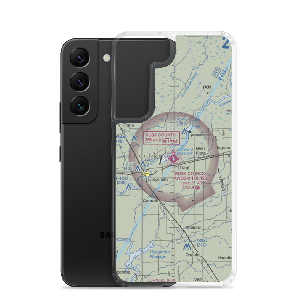 Rusk County Airport (RCX) VFR Sectional Samsung Case Samsung Galaxy S22 model shown