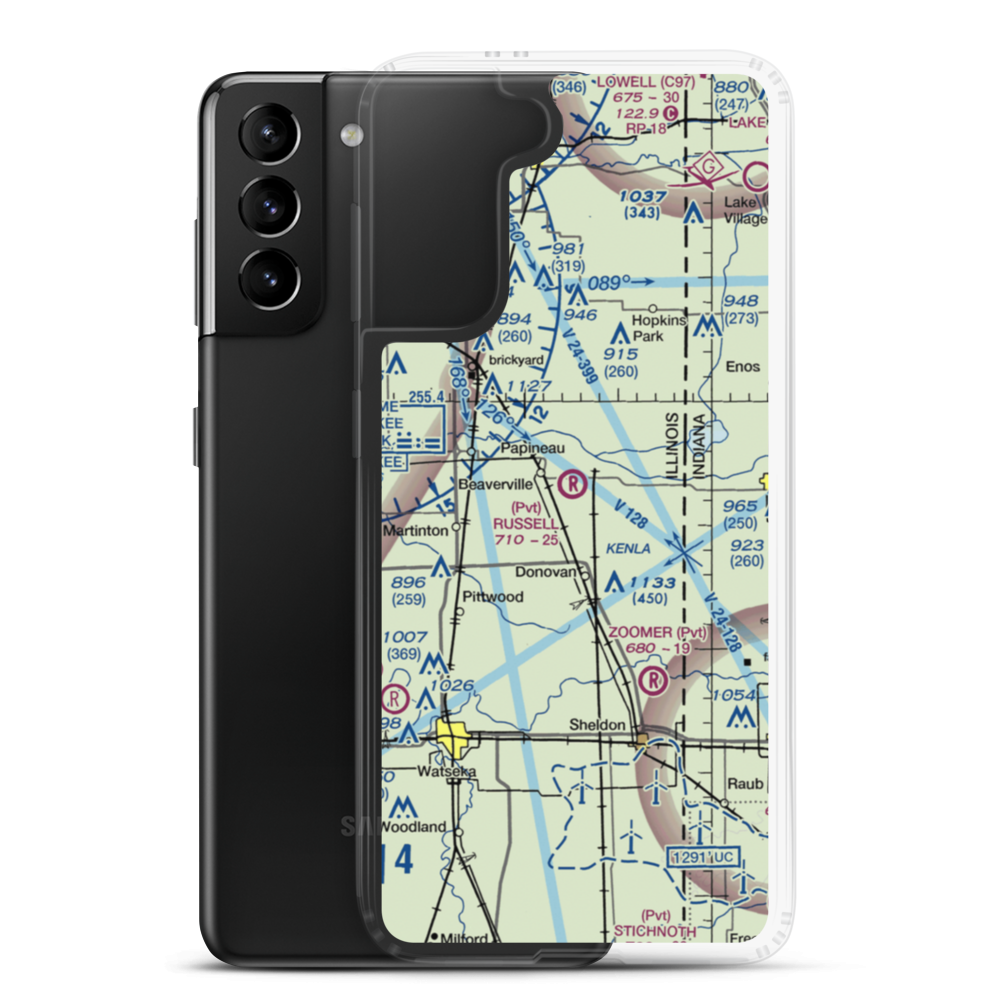 Russell Airport (IS52) VFR Sectional Samsung Case Samsung Galaxy S21 Plus model shown