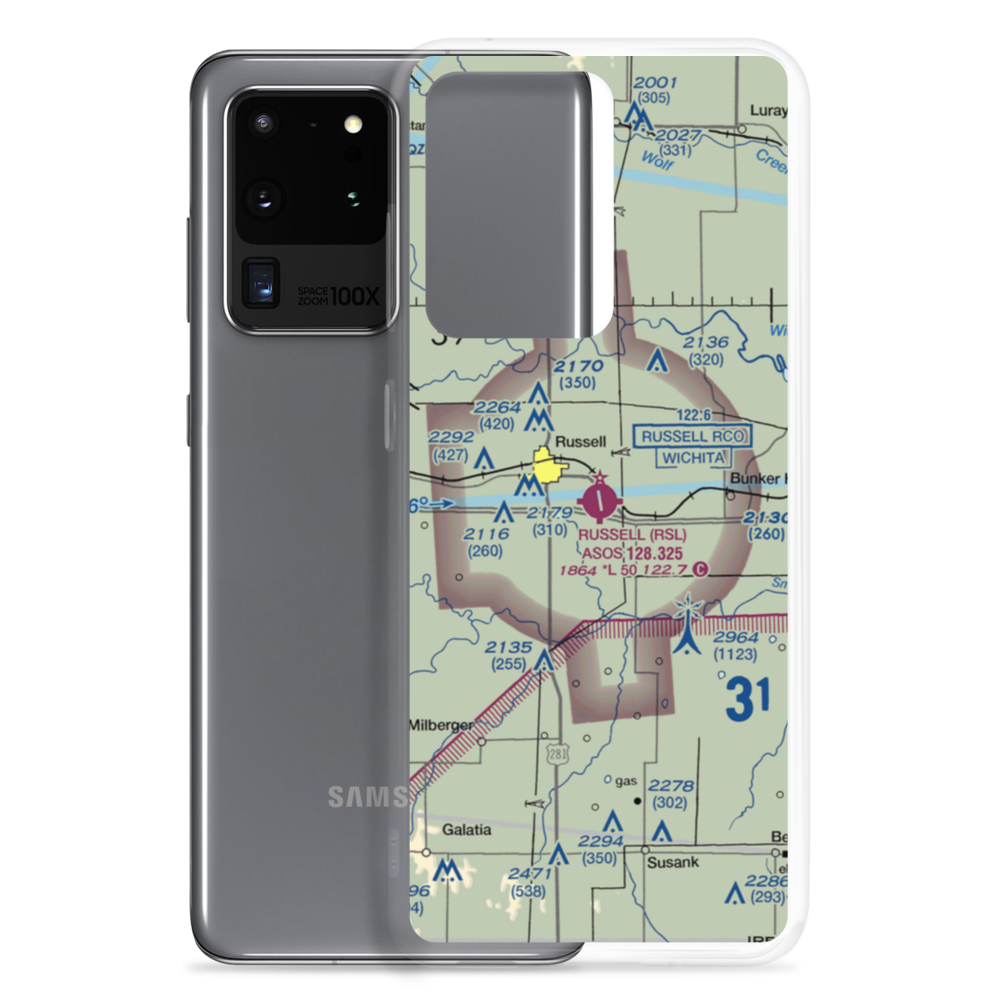 Russell Municipal Airport (RSL) VFR Sectional Samsung Case Samsung Galaxy S20 Ultra model shown