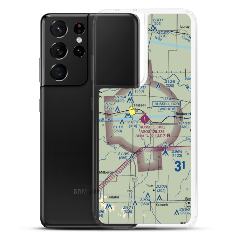 Russell Municipal Airport (RSL) VFR Sectional Samsung Case Samsung Galaxy S21 Ultra model shown