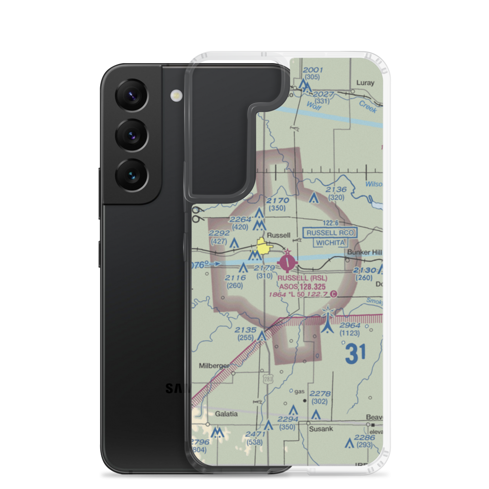 Russell Municipal Airport (RSL) VFR Sectional Samsung Case Samsung Galaxy S22 model shown
