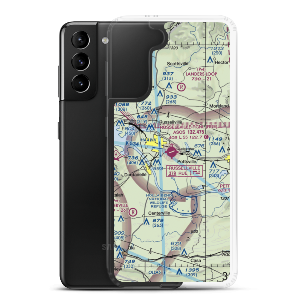 Russellville Regional Airport (RUE) VFR Sectional Samsung Case Samsung Galaxy S21 Plus model shown