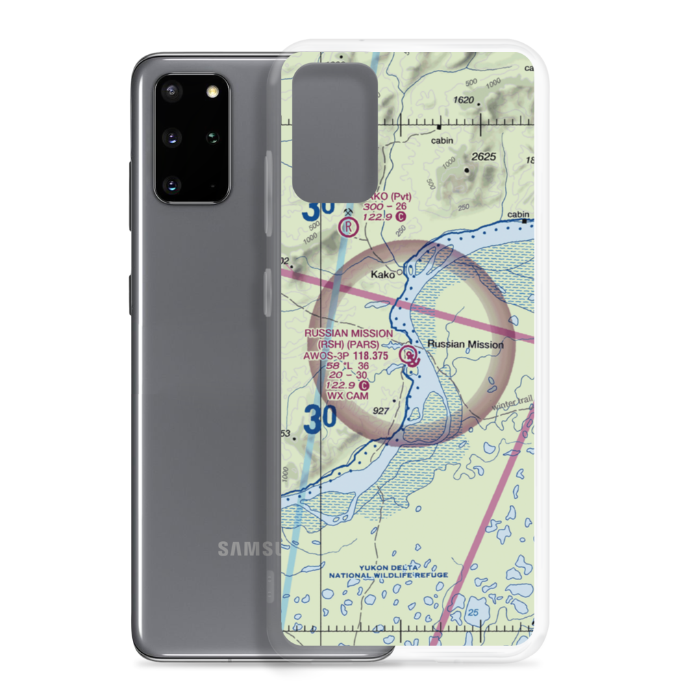Russian Mission Airport (RSH) VFR Sectional Samsung Case Samsung Galaxy S20 Plus model shown