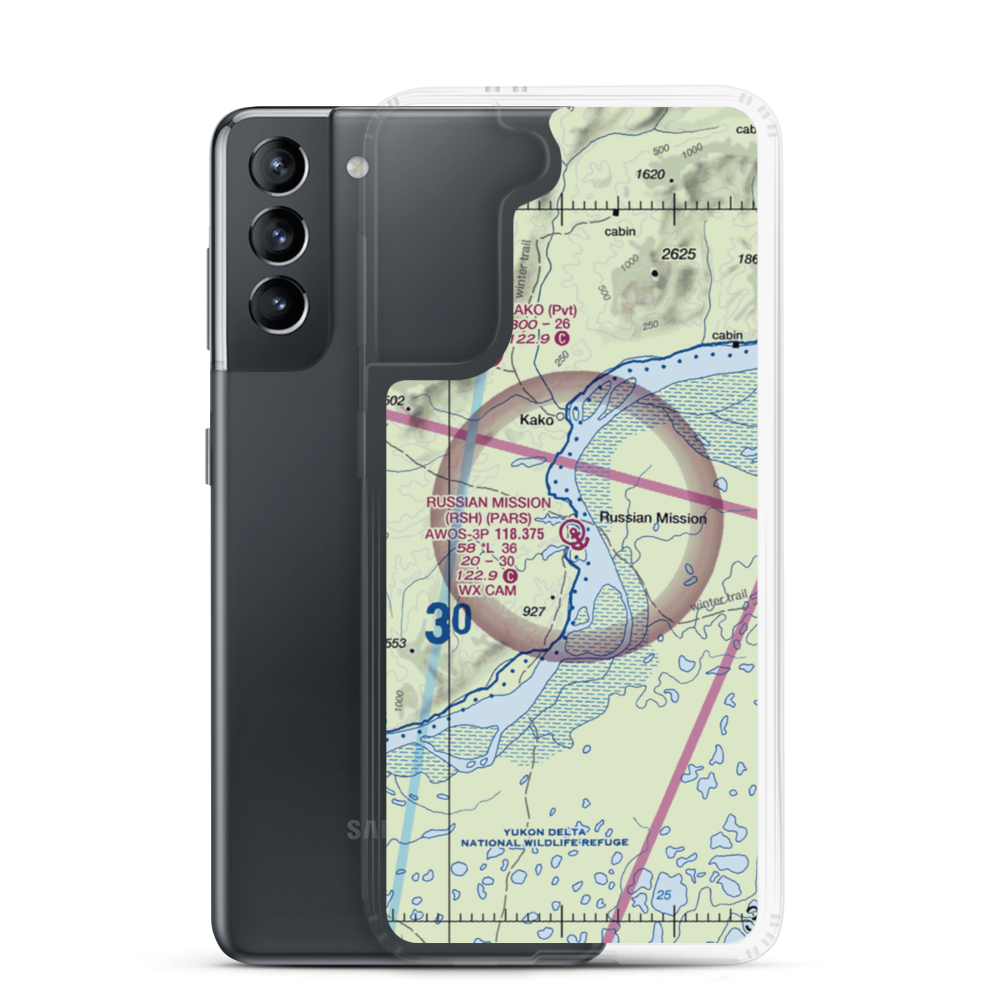Russian Mission Airport (RSH) VFR Sectional Samsung Case Samsung Galaxy S21 model shown