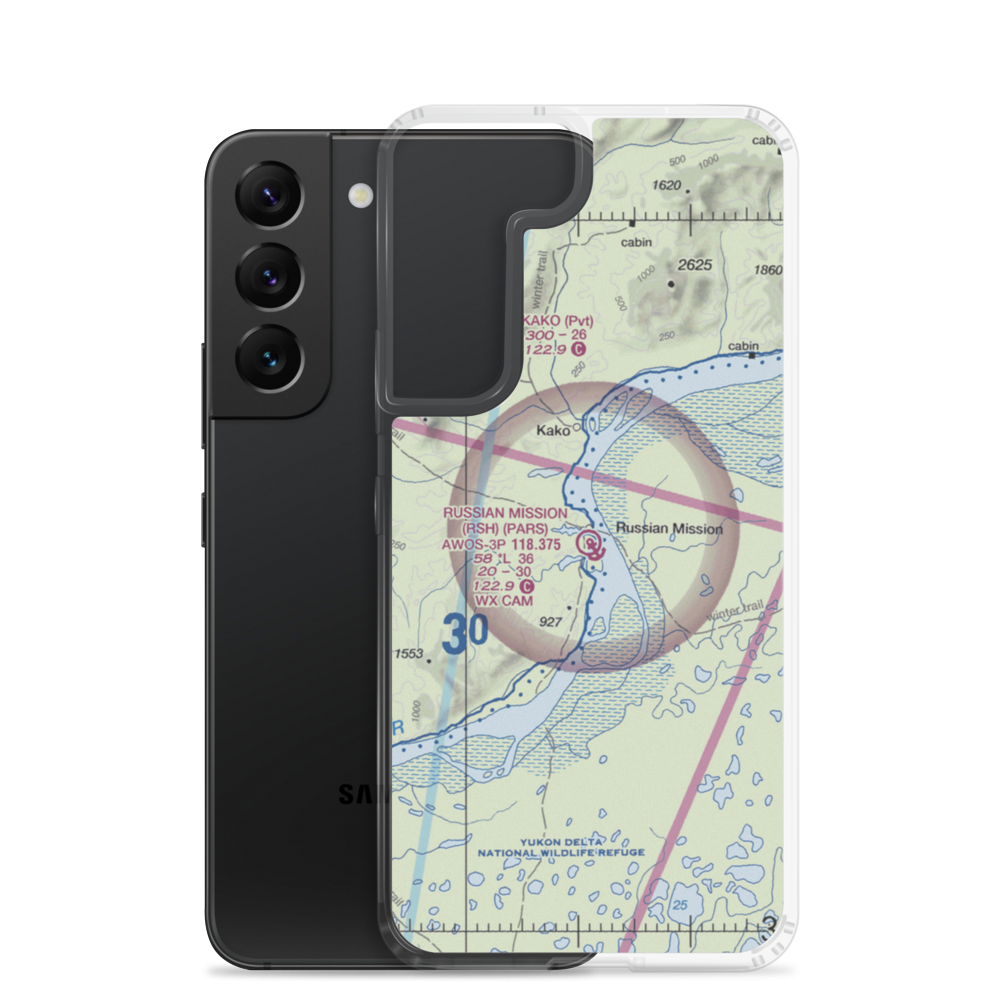 Russian Mission Airport (RSH) VFR Sectional Samsung Case Samsung Galaxy S22 model shown